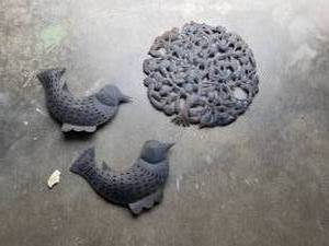 lot 180 image: Outdoor metal decorations - birds are candle holders (14 x 18) and Circle is 24