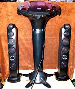 lot 30 image: Singing Machine iSM1030BT Bluetooth Pedestal Karaoke System with 2x Tower Speakers, 2x Wired Microphones, Black $$$$