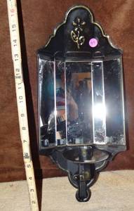 lot 39 image: COOL MIRRORED BACK TIN CANDLE HOLDER WALL MOUNT