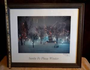 lot 56 image: WOODY GALLOWAY SANTA FE PLAZA WINTER - FRAMED UNDER GLASS