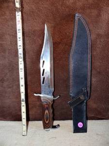 lot 126 image: NOW THATS A KNIFE  - FROST CUTLERY LARGE 16 INCH BUCK KNIFE WITH LEATHER SLEEVE