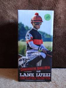 lot 143 image: JOCKEY LANE LUZZI COMMEMORATIVE BOBBLEHEAD - UNUSED IN ORIG BOX
