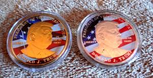 lot 173 image: DONALD TRUMP 2020 COMMEMORATIVE ENCAPSULATED COIN - (X2) GOLD & SILVER STYLE