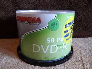 lot 191 image: VINTAGE COMP USA 4.7 120 MINUTE DVD-R 50 PACK WRITABLE DISKS - UNUSED