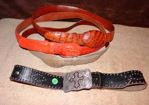 lot 224 image: LOT OF 4 COWBOY STYLE BELTS & BUCKLES AS SHOWN
