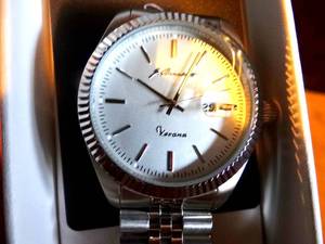 lot 264 image: STUNNING J BRACKETT MENS VERONA WHITE FACE WATCH W STAINLESS STEEL BAND - NEW ($195 ON J BRACKETT WEBPAGE)
