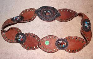 lot 287 image: UNIQUE LEATHER & STONE BELT & BUCKLE
