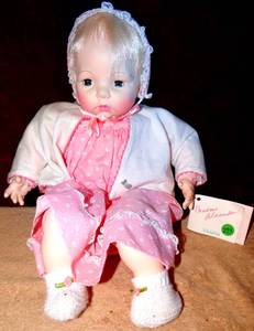 lot 293 image: BEAUTIFUL Vintage Madame Alexander Baby Doll VICTORIA w Original Pink Dress Tag, & Extras