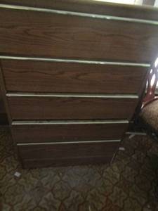 lot 10 image: Chest of Drawers 5 drawers wooden with metal trim 43x30x16