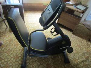 lot 26 image: Gold Gym Workout Target Pacer, Power Spin 230-R recumbent bike Plugs and plays MP3