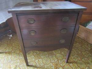 lot 63 image: Brown Wood Record cabinet front opens pull down door 29x24x16