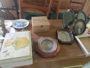 lot 83 image: 1950 seal wood box purse assorted picture frames ash trays and swan ring holder