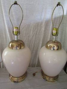 lot 108 image: 2 Alsy bedside lamps pink with gold  21T with shades
