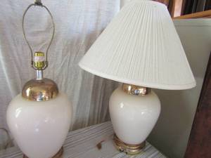 lot 109 image: 2 Alsy bedside lamps pink with gold  21T with shades