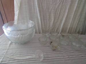 lot 116 image: Diamond cut punch bowl with ladle and 12 punch cups