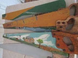 lot 44 image: 4  hand painted hand saws by Jeff 85 farm designs