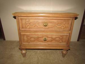 lot 80 image: MCM Blonde - 2 drawer bedside table 22x25x16  Matching 79 &81