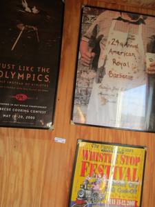 lot 159 image: 3 BBQ posters in frame WHISTLE STOP 12x14, AMERICAN ROYAL  24x19 and MEMPHIS IN MAY WORLD CHAMPIONSHIP 200036x14