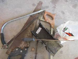 lot 227 image: Grease gun, orange buckets and hand saw