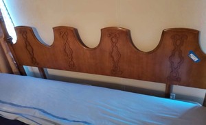 lot 81 image: MCM BLONDE  King size headboard and metal rails 45H 81 width  Matching 79 & 80