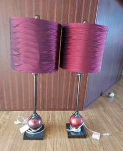 lot 241 image: 2 MATCHING LAMPS WITH SHADES  MAROON
