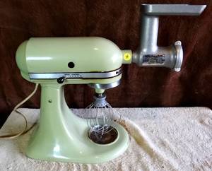 lot 14 image: VINTAGE KITCHENAID MIXER WITH GRINDER ATTACHMENT - TESTEDWORKING - NO BOWL