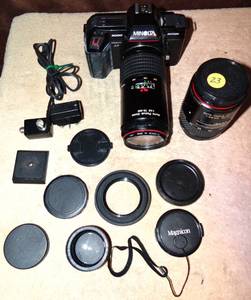 lot 23 image: VINTAGE MINOLTA 5000 MAXXUM 35mm CAMERA - 2 LENSES W ACCESSORIES AS SHOWN