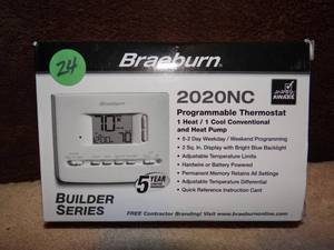 lot 24 image: BRAEBURN 2020NC Thermostat, 5-2 Day Programmable, 1H1C - NEW IN BOX