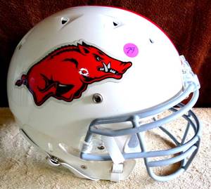 lot 79 image: AUTHENTIC SCHUTT FULL SIZE ARKANSAS RAZORBACKS HELMET - #27 (STEVE ATWATER)