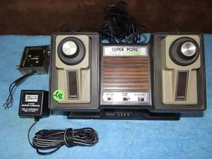 lot 316 image: ORIGINAL VINTAGE SUPER PONG TELE-GAMES CONSOLE, 2 PADDLES, POWER CORD, & SWITCH BOX