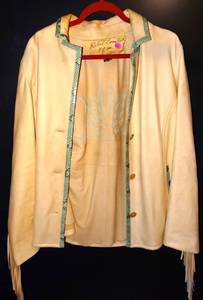 lot 287 image: ULTRA RARE FIND - FASHION DESIGNER, ROBERT COMSTOCK 2005 #1 OF 20 LIMITED HANDMADE SOFT LEATHER FRINGE JACKET WITH SNAKESKIN TRIM - SIGNED BY DESIGNER - SEBATIANS CLOSET PRICE TAG OF $5000.00 STILL IN PLACE (PLEASE RESEARCH THIS DESIGNER) $$$$$