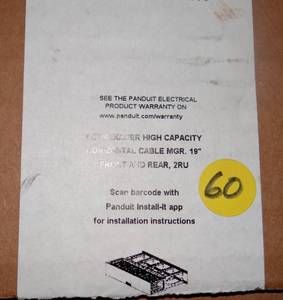 lot 60 image: PANDUIT  NM2 NetManager Horizontal Cable Manager 2 RU Black - NEW IN BOX $$$