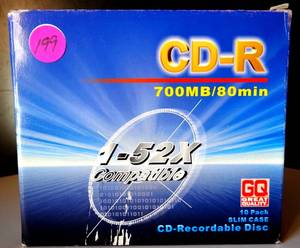 lot 199 image: GQ GREAT QUALITY CD-R 700MB80 MINUTE 1-52X CD RECORDABLE DISK (SEALED PKG OF 10 UNITS)