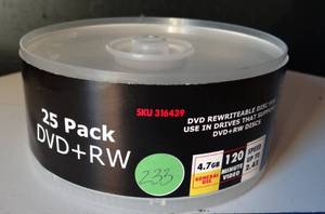 lot 233 image: VINTAGE COMP USA DVDRW 25 PACK RE-WRITEABLE DISKS (NEVER USED)