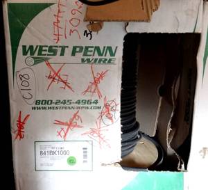 lot 92 image: West Penn 841BK1000 Solid RG6U Type CATV Coaxial Cable Black 1000 Ft - FULL ROLL $$$ (309 FEET)