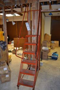 lot 4 image: 6 Step Orange Heavy Duty Steel Rolling Ladder