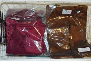 lot 212 image: Stylist Wear Jacket Copper Silk, Silver, and Cranberry XXL, 13 Total