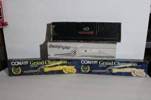 lot 25 image: 2 Conair Grand Champion Curling Irons, 34 Hot Air Brush, and 12 Curling Iron