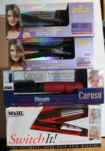 lot 61 image: Hot Tools Flat Irons, Caruso Steam Machine and Wahl Switch It, 4 Total