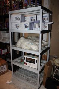 lot 209 image: Plastic Shelf Unit CONTENTS NOT INCLUDED        PLEASE PLAN TO PICK UP SHELVING ON SATURDAY, NOV. 20  CALL 817-271-4860 TO MAKE ARRANGEMENTS