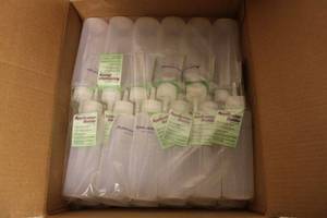 lot 767 image: Plastic applicator 6 oz. Bottles with White Lids, 1 Box