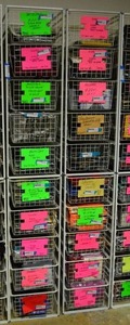 lot 568 image: Elfa Basket Storage Racks, 2 Racks each holds 10 Baskets CONTENTS SOLD SEPARATELY