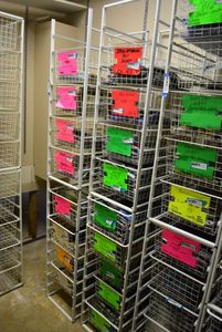 lot 572 image: Elfa Basket Storage Racks, 2 Racks each holds 10 Baskets CONTENTS SOLD SEPARATELY