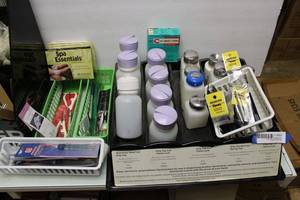 lot 969 image: Arius Eickert Syringes, Nail Tips, Manicure Tools, and Plastic Bottle with Tray