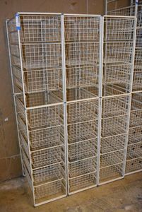 lot 590 image: Elfa Basket Storage Racks, 3 Racks each Holds 8 Baskets