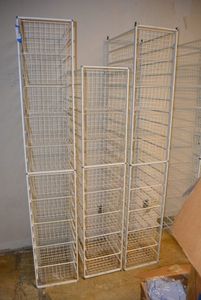 lot 594 image: Elfa Basket Storage Racks, 3 Racks 1 Holds 8 Baskets, 2 Hold 10 Baskets