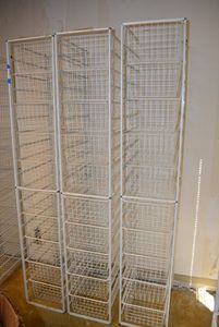 lot 595 image: Elfa Basket Storage Racks, 3 Racks each holds 10 Baskets