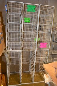 lot 600 image: Elfa Basket Storage Racks, 3 Racks each Holds 10 Baskets