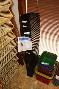 lot 822 image: Black Plastic Stackable Bins as shown 11 x 4 x 4