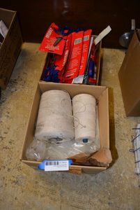 lot 830 image: Scissors and Twine Rolls Plus Disposable Plastic Capes and More